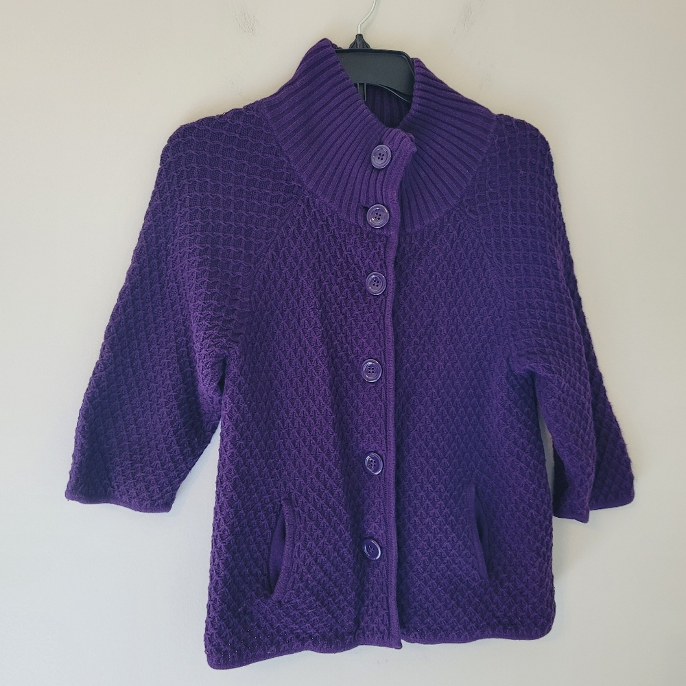 Talbots Purple Waffle Knit Cardigan